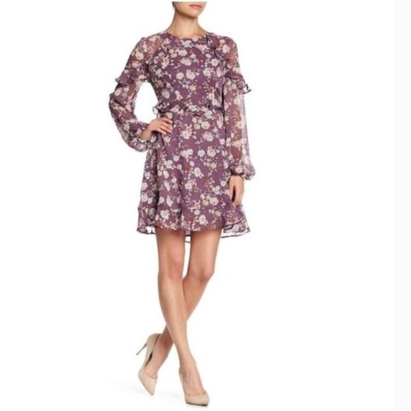 ASTR the Label Chiffon Floral Ruffle MIni Dress Purple S‎ - Picture 1 of 5